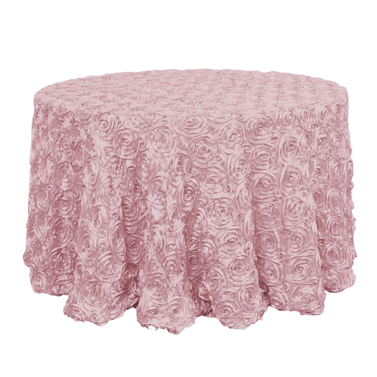 Satin 120" Round Tablecloth Blush - Grandiose 3D Rosette with Seamless Finish Table Cover